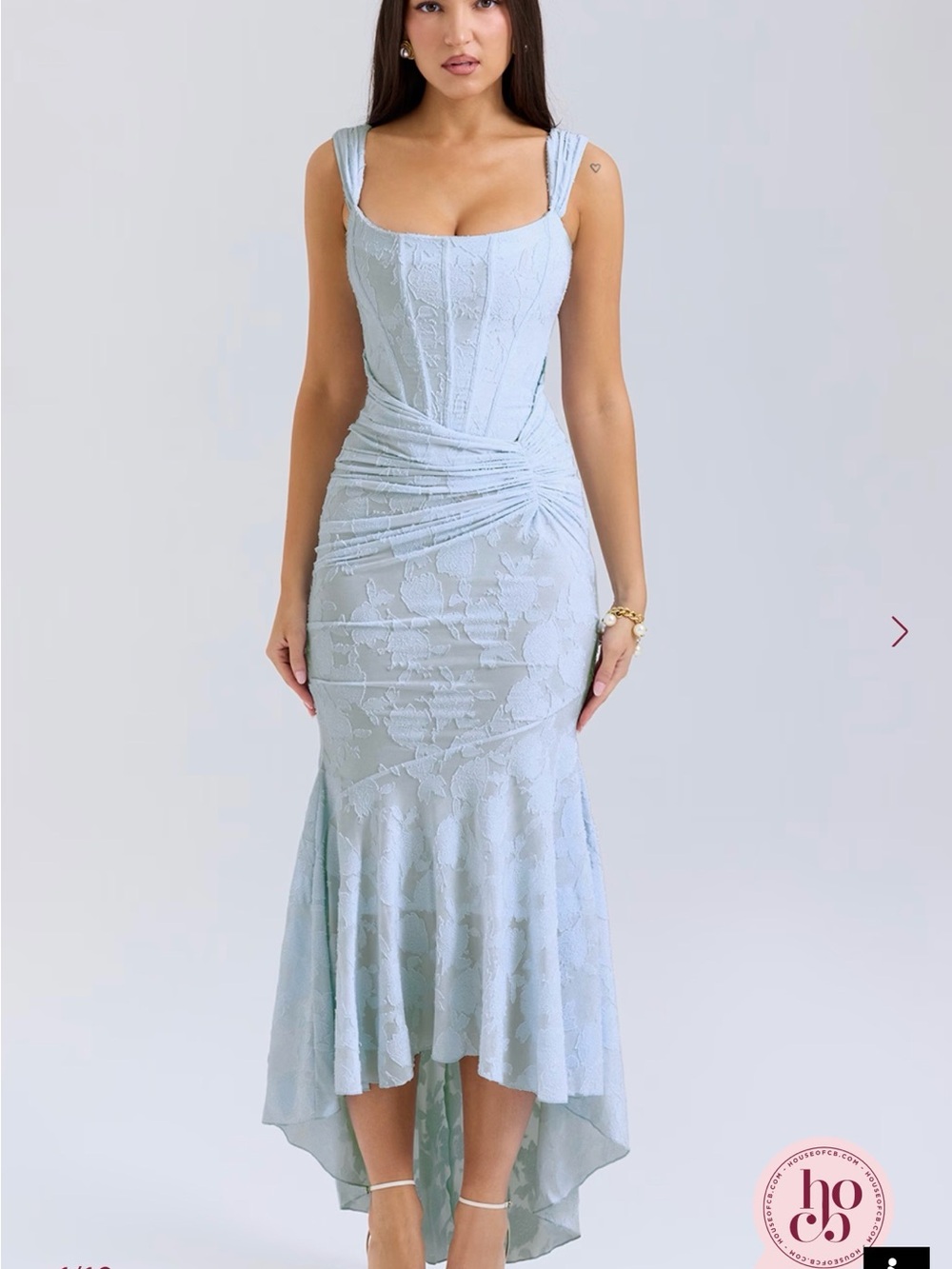 House of CB Pale Blue Lace High-Low Mermaid Dress
